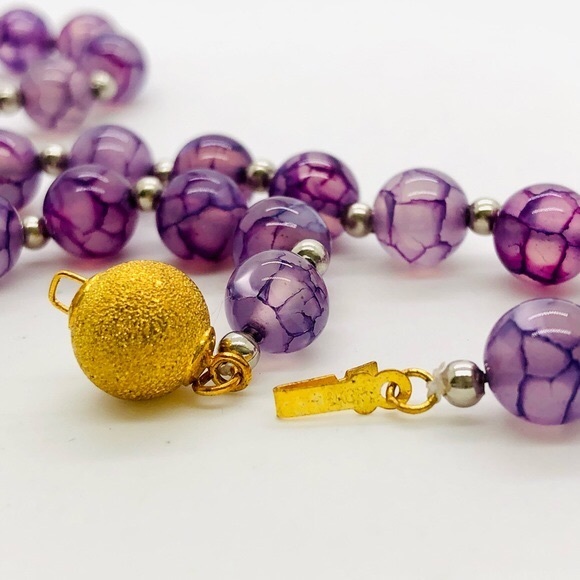 Vintage Amethyst Dragon Vein Glass Bead Necklace RARE! - Picture 7 of 13